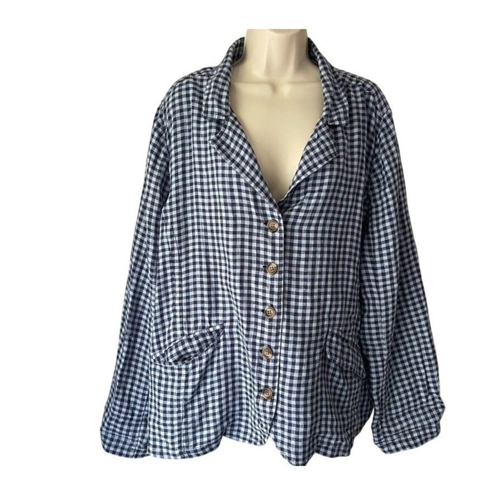 Sundance Ziri Linen Gingham Blazer Jacket XXL Blue White